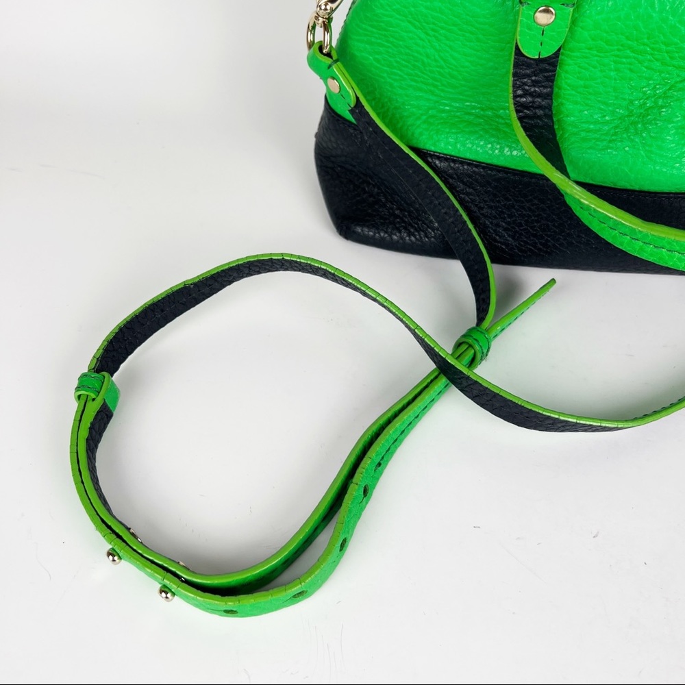 ate Spade Grove Court Stripe Maise Satchel Crossbody Leather Bag Green Navy - Picture 7 of 12